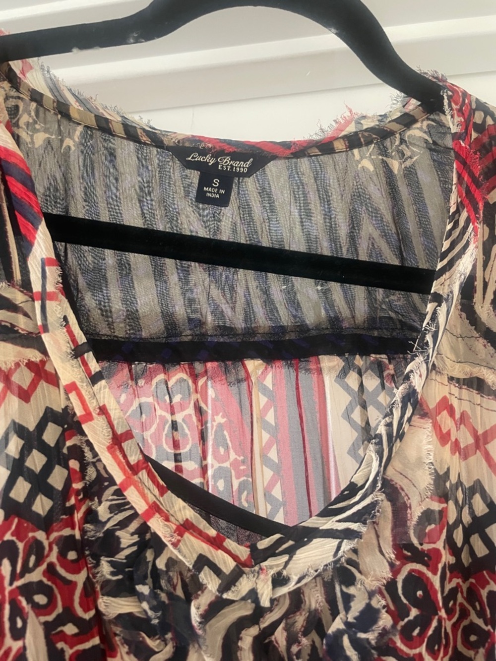 Lucky Brand Multicolor Patterned Midi Dress - Red, Navy, Beige - Picture 2 of 3